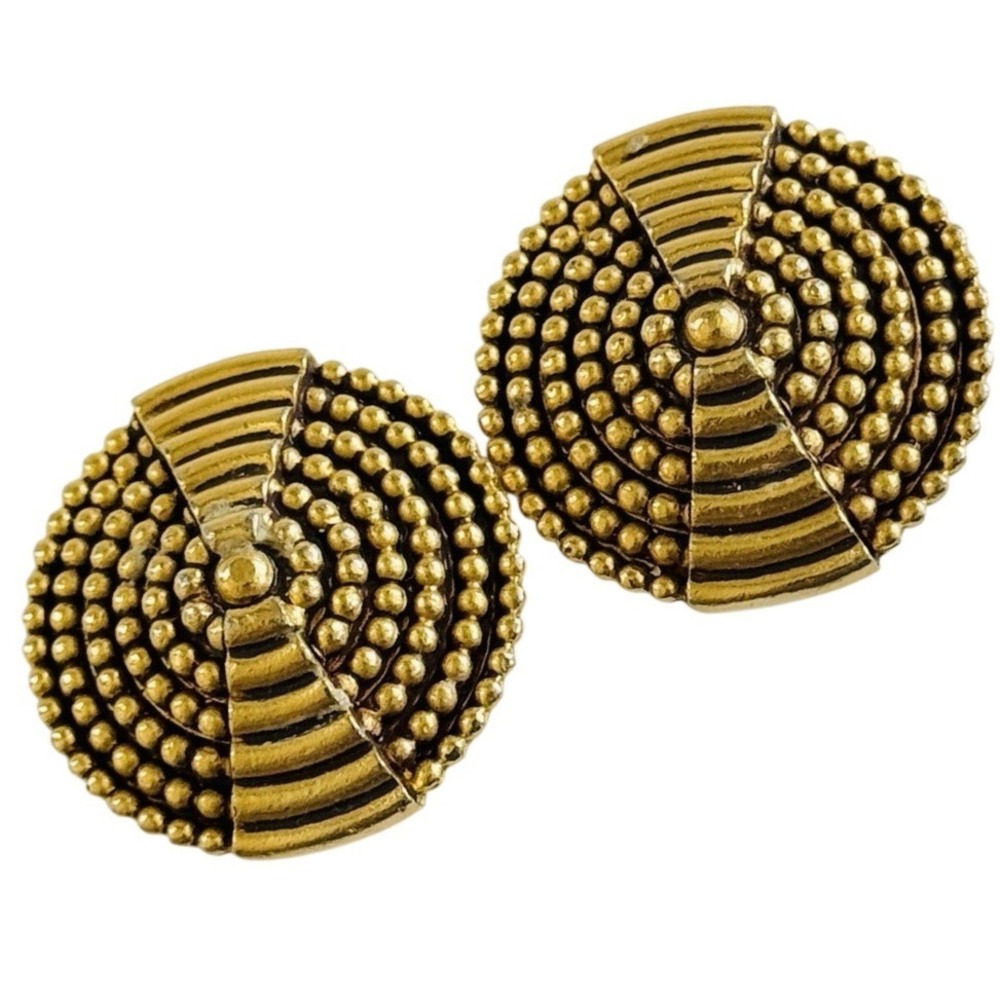 Diva Signed Round Earrings VTG Gold Plated Metal Clip Modernist Chunky retro 90s